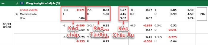 bảng kèo trận đấu Crvena Zvezda vs Maccabi Haifa