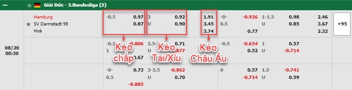 bảng kèo trận đấu Hamburg vs Darmstadt