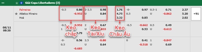 bảng kèo trận đấu Palmeiras vs Atletico Mineiro