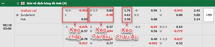 bảng kèo trận đấu Sheffield United vs Sunderland
