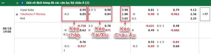 bảng kèo trận đấu Vissel Kobe vs Yokohama Marinos