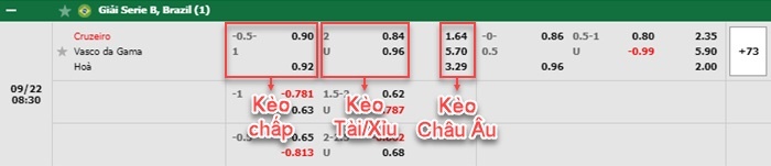 bảng kèo trận đấu Cruzeiro vs Vasco da Gama