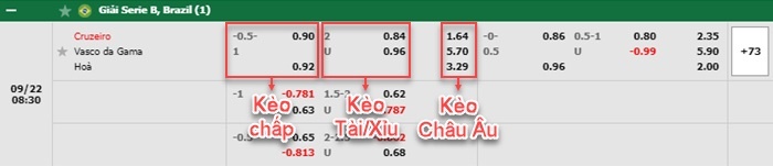 bảng kèo trận đấu Cruzeiro vs Vasco da Gama