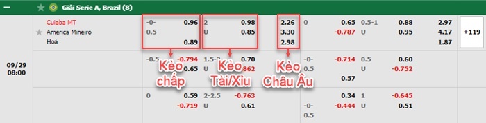 bảng kèo trận đấu Cuiaba vs America MG