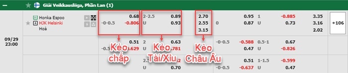 bảng kèo trận đấu FC Honka vs HJK Helsinki