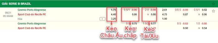 bảng kèo trận đấu Gremio vs Recife
