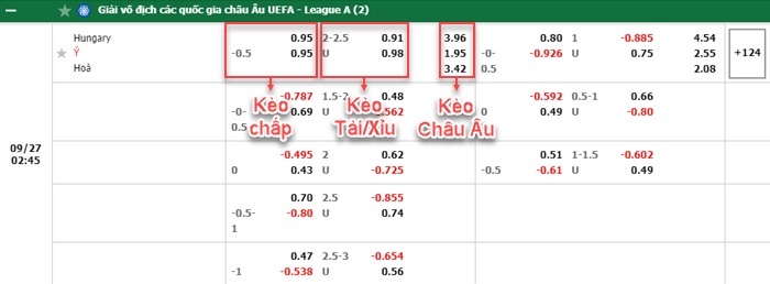 bảng kèo trận đấu Hungary vs ITalia