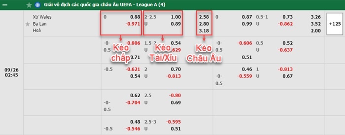bảng kèo trận đấu Wales vs Ba Lan