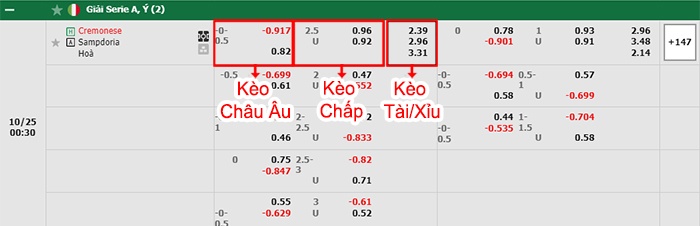 bảng kèo trận đấu Cremonese vs Sampdoria