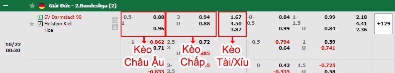bảng kèo trận đấu Darmstadt vs Holstein Kiel