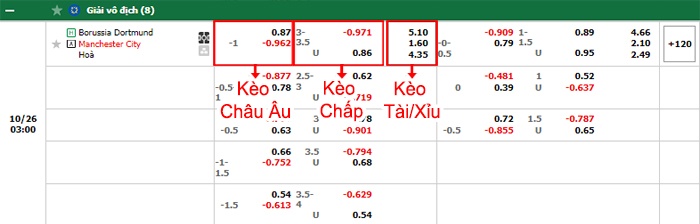 bảng kèo trận đấu Dortmund vs Man City