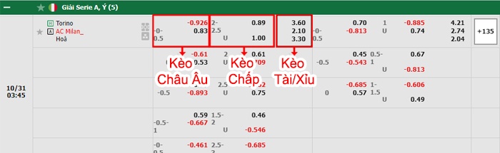 bảng kèo trận đấu Torino vs AC Milan