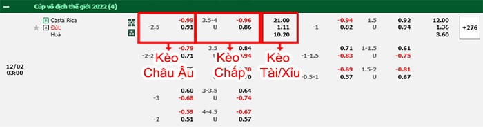 bảng kèo trận đấu Costa Rica vs Đức