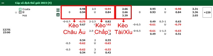 bảng kèo trận đấu Croatia vs Bỉ