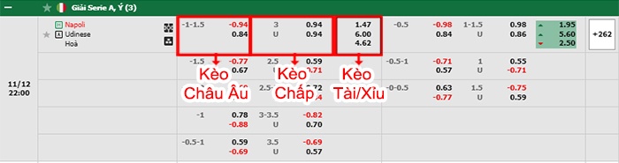 bảng kèo trận đấu Napoli vs Udinese
