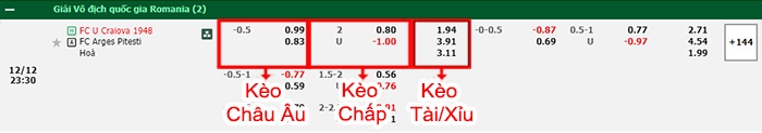 bảng kèo trận đấu Craiova vs FC Arges