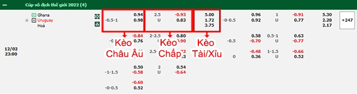 bảng kèo trận đấu Ghana vs Uruguay