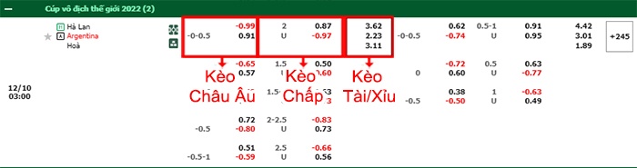 bảng kèo trận đấu Hà Lan vs Argentina