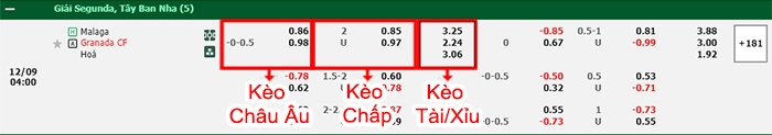 bảng kèo trận đấu Malaga vs Granada
