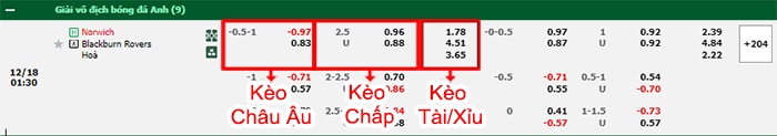 bảng kèo trận đấu Norwich vs Blackburn