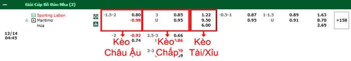 bảng kèo trận đấu Sporting Lisbon vs Maritimo