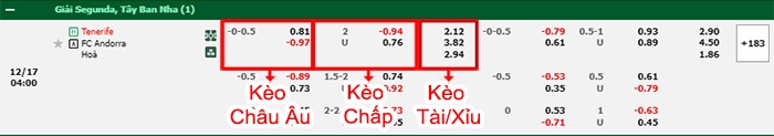 bảng kèo trận đấu Tenerife vs Andorra CF