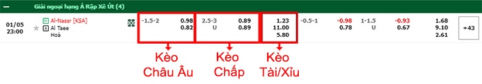 bảng kèo trận đấu Al-Nassr vs Al-Tai