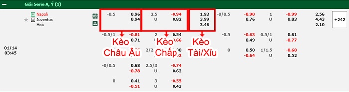 bảng kèo trận đấu Napoli vs Juventus