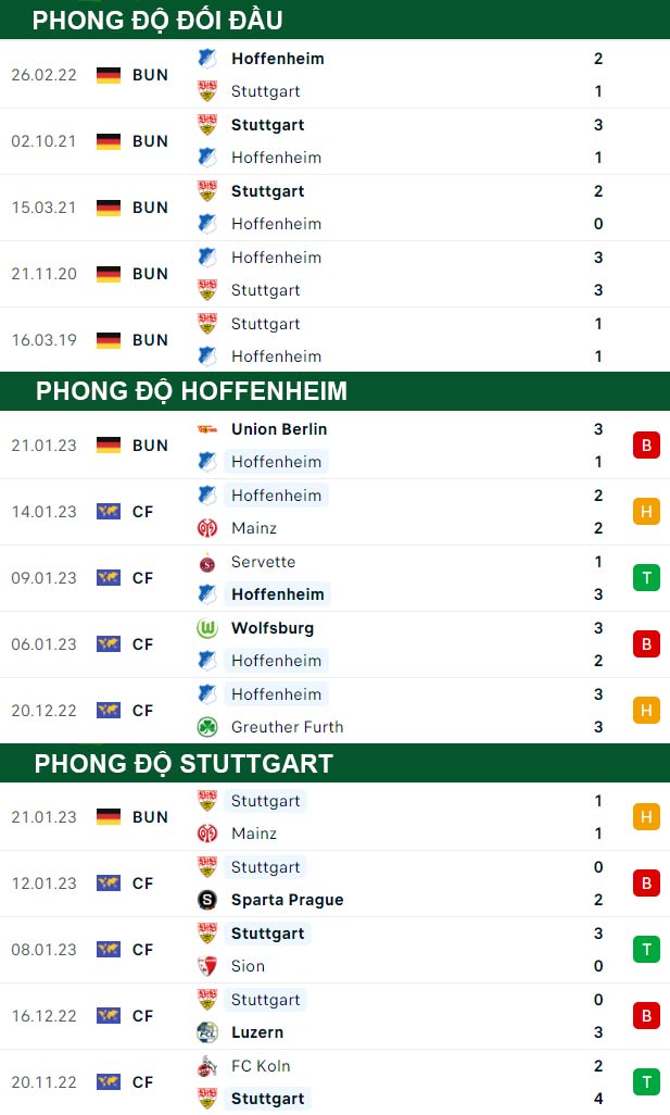 thông số đối đầu trận đấu Hoffenheim vs Stuttgart