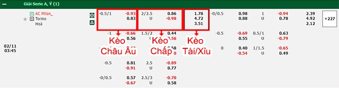 bảng kèo trận đấu AC Milan vs Torino