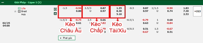 bảng kèo trận đấu Lille vs Brest