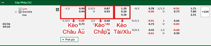 bảng kèo trận đấu Lyon vs Grenoble