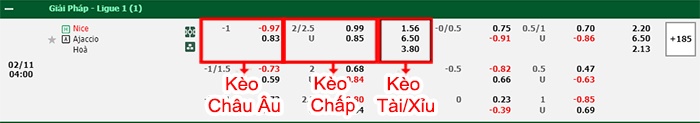 bảng kèo trận đấu Nice vs Ajaccio