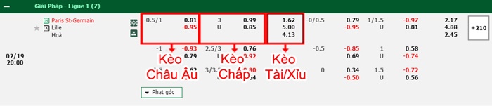 bảng kèo trận đấu PSG vs Lille
