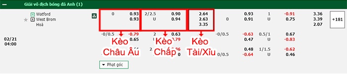 bảng kèo trận đấu Watford vs West Brom