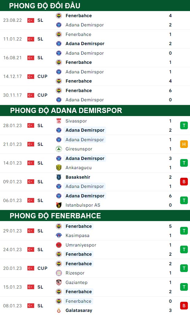 thông số đối đầu trận đấu Adana Demirspor vs Fenerbahce