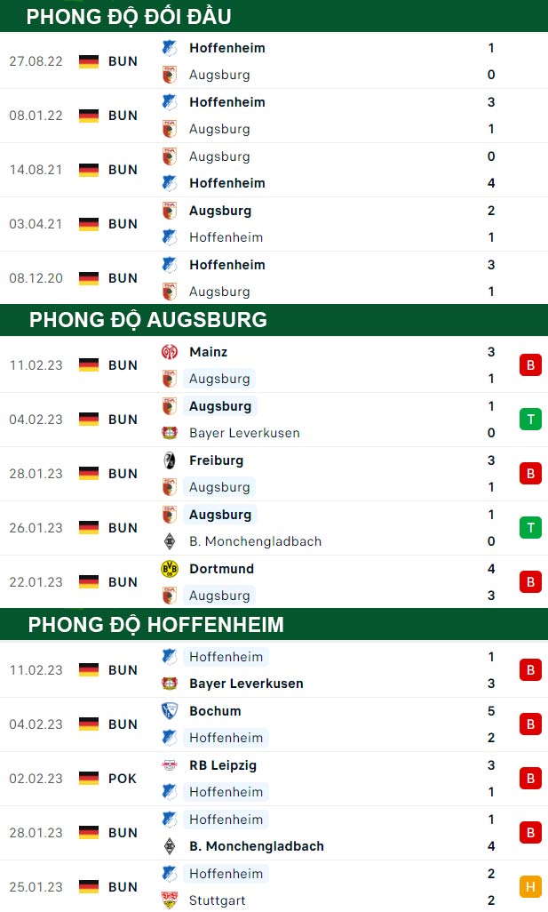 thông số đối đầu trận đấu Augsburg vs Hoffenheim