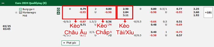 bảng kèo trận đấu Bulgaria vs Montenegro