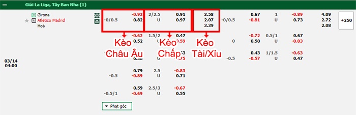 bảng kèo trận đấu Girona vs Atletico Madrid