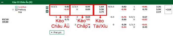 bảng kèo trận đấu Juventus vs Freiburg