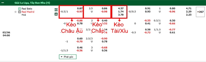 bảng kèo trận đấu Real Betis vs Real Madrid