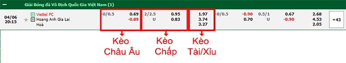 bảng kèo trận đấu Viettel vs Hoàng Anh Gia Lai