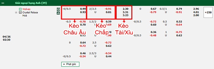 bảng kèo trận đấu Wolves vs Crystal Palace