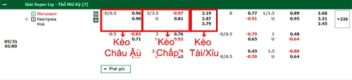 bảng kèo trận đấu Alanyaspor vs Kasimpasa