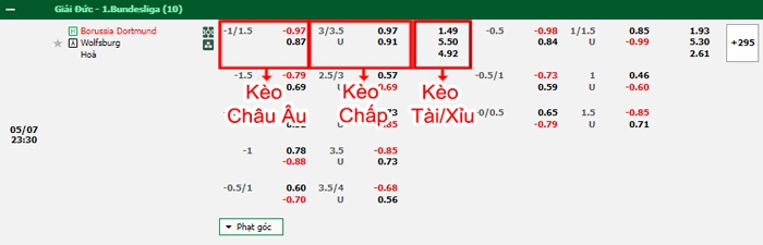 bảng kèo trận đấu Dortmund vs Wolfsburg