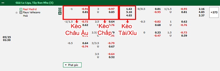 bảng kèo trận đấu Real Madrid vs Vallecano