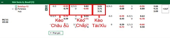 bảng kèo trận đấu Botafogo vs Fortaleza