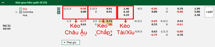 bảng kèo trận đấu Đức vs Colombia