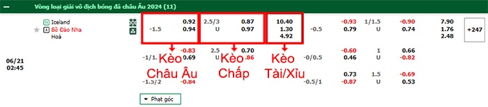 bảng kèo trận đấu Iceland vs Bồ Đào Nha