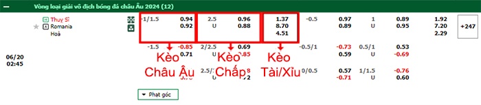 bảng kèo trận đấu Thụy Sĩ vs Romania